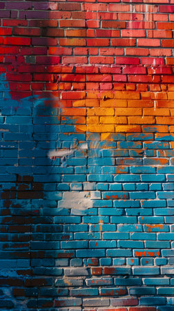 Vibrant graffiti art adding a splash of color to an urban brick wallの素材