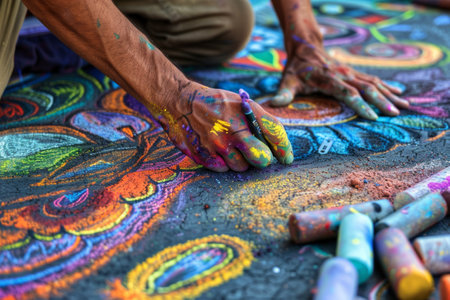 Colorful street art creation captured in the moment by artist's handsの素材