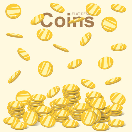 Flying golden coins, falling gold coin, money stack, flat design, vectorのイラスト素材