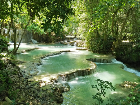 Tad Kuang Si Waterfalls in Luang Prabang Laos.の写真素材