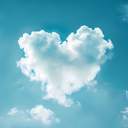 Heart shaped cloud on blue sky background. Love and romance concept.の素材