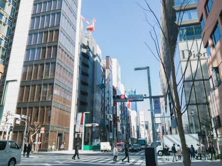 Ginza in daily life Tokyo, Japan with people on the street.のeditorial素材