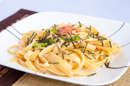 Japanese style spicy cod roe spaghettiの写真素材
