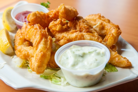 delicious fried calamari with tartar sauceの写真素材