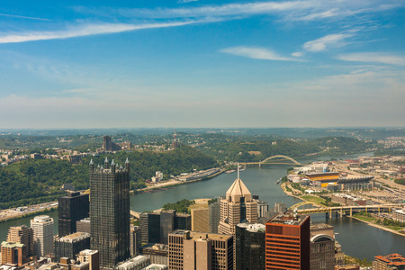 Pittsburgh, Pennsylvania - River view skyline from the tallest building in the cityのeditorial素材