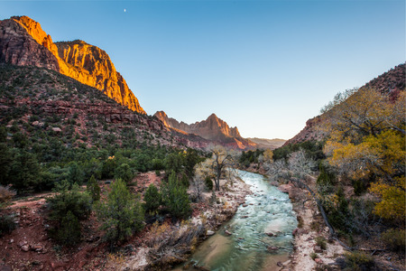 Beautiful iconic scene of The watchman at sunset, Zion National Park, Utah.の写真素材