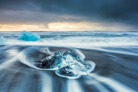 sunrise at Ice beach,  jokulsarlon, Iceland.