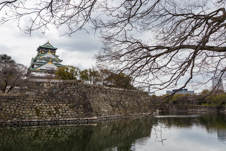 Famous Osaka castle in spring in cloudy day, Osaka, Kansaiのeditorial素材