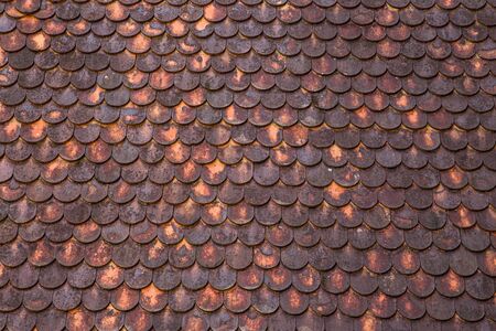 Roof tile pattern of ancient northern Thai style houseの写真素材