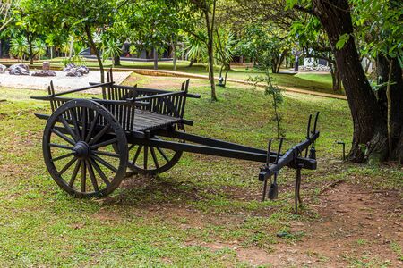 Ancient thai style wooden cart in northern part of Thailand