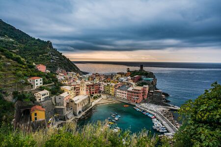 Beautiful cityscape of colorful Vernazza village in Cinque Terre, Italyの写真素材