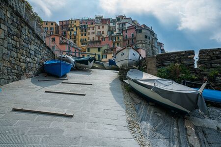 Boat wharf area in Manarola, the old fisherman village, in Cinque terre, Italy
