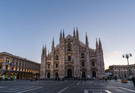 MILAN, ITALY - October 07, 2017 :  Duomo di Milan , the most famous gothic white marble cathedral church of Milan, in the morning, Italyのeditorial素材