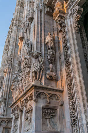 Close up of sculpture that decorating around Duomo  di Milano church in the early morning, Milan Italyのeditorial素材