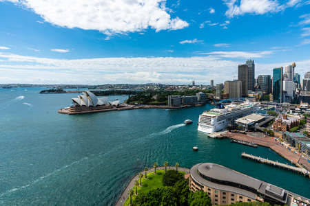 Sydney harbor bay and Sydney downtown skyline with opera house in a beautiful afternoon, Sydney, Australia.のeditorial素材