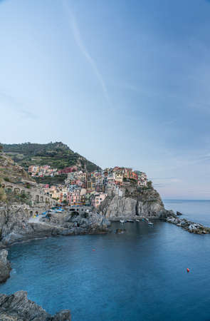 Beautiful Manarola village coastline in Cinque terre, Italy at sunset
