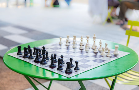 Chess board in the public.park for leisure, activity and challenge.