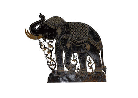 thai art leather carving isolate on white backgroundの写真素材