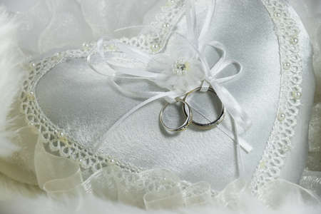 Wedding rings o heart pillow- Wedding marriage conceptの写真素材