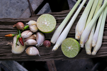 spices ingredient on wooden backgroundの写真素材
