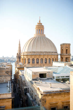 Beautiful Aerial View of St. Pauls Cathedral in Valletta. Malta, Valletta.の写真素材
