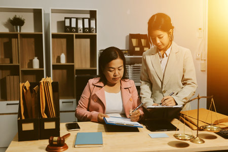 Consultation and conference of professional businesswoman and Male lawyers working and discussion...