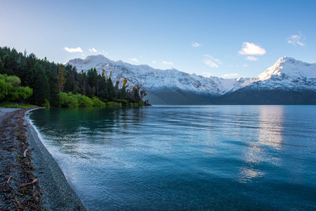 Dawn at Lake Wakatipu, Queenstown, New Zealandの写真素材