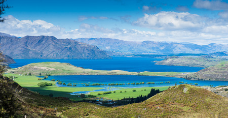 Panorama Lake Wanaka view from mount Rocky near Daimond Lake, Wanaka, New Zealand.の写真素材