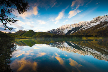 Sunrise and Reflection View of Moke Lake near Queenstown New Zealand.の写真素材