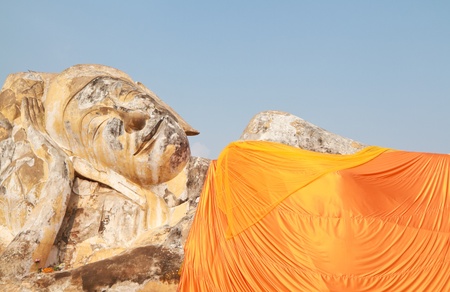 Statue of reclining buddha in ayutthaya,Thailandの写真素材