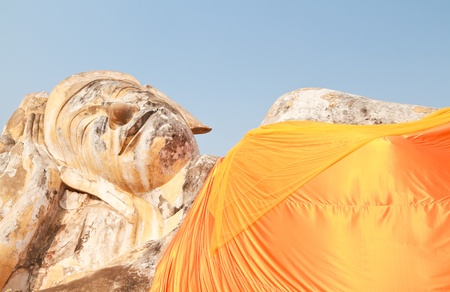 Statue of reclining buddha in ayutthaya,Thailandの写真素材