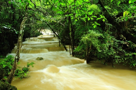 Waterfall  after rain in a national park, Thailandの写真素材