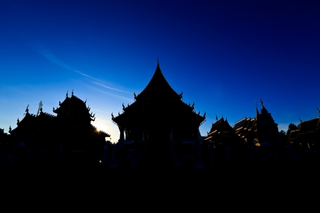 Silhouette of temple with sunset at chiangmai, thailandの写真素材