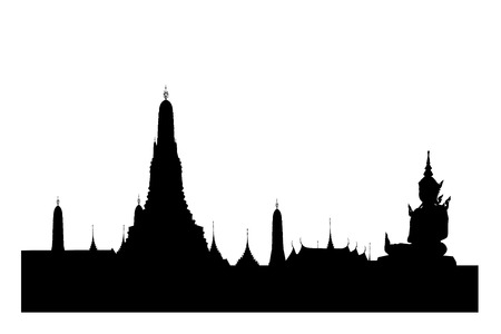 Silhouetted of wat arun with buddha sculptureのイラスト素材