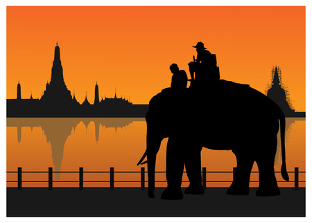 Silhouetted of tourists on an elephantのイラスト素材