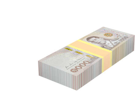 Stacks of Thailand banknote value 1000 baht isolated on white background with clipping path