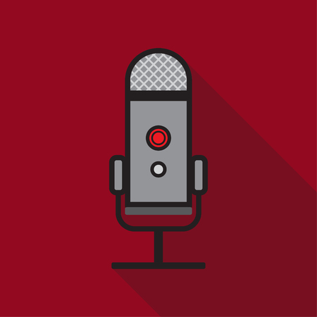 record song microphone long shadow red backgroundのイラスト素材