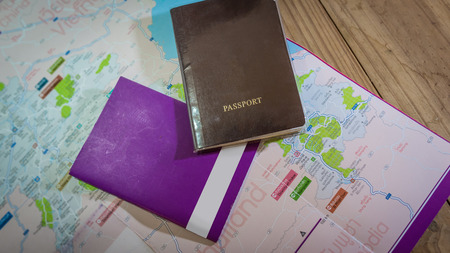 passport and vehicle passport on Laos map (Thai&English&Lao language)のeditorial素材