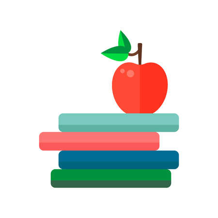Flat style icon stack of books and an apple. Cute simple elements for study. Back to school objects. Education Concept. Vector illustration.のイラスト素材