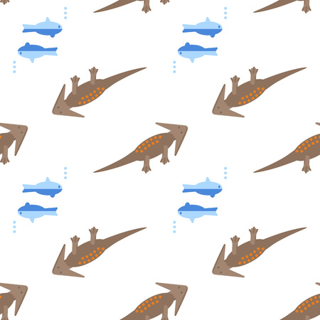 Seamless pattern with Diplocaulus. Background with ancient amphibian. Vector.のイラスト素材