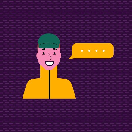 Avatar of smiling sportsman with bubble. Stylish boy talking.のイラスト素材