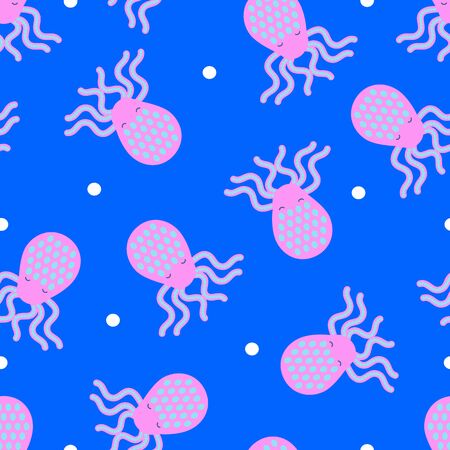 Seamless pattern with simple flat icon of octopus. Background and underwater fauna symbol for different designsのイラスト素材