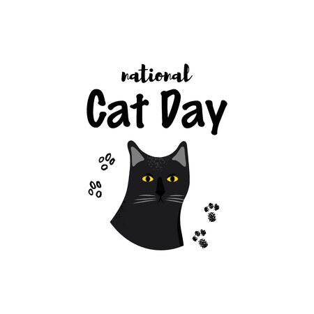 Greeting card with text National Cat Day. Portrait of bombay breed.のイラスト素材