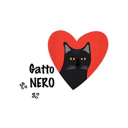 Black Cat. Greeting card for a traditional Italian holiday. Cute pet. Portrait of Bombay breed.のイラスト素材