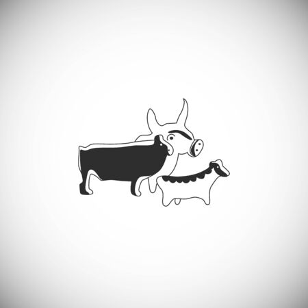 Black icon of ancient Greek pottery animals. Line bulls.のイラスト素材