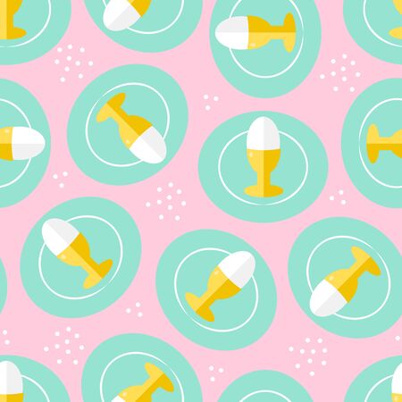 Seamless pattern with flat icons of boiled egg in cup.のイラスト素材