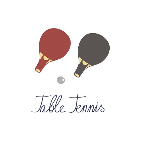 Table tennis cartoon hand draw illustration with lettering. Ping-pong racket and handdraw inscription on the white  backgroundのイラスト素材