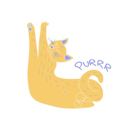 Purring cat hand drawn illustration in flat style. Isolated cartoon character. Pet owner, book, t-shirt, poster design of a veterinary clinicのイラスト素材