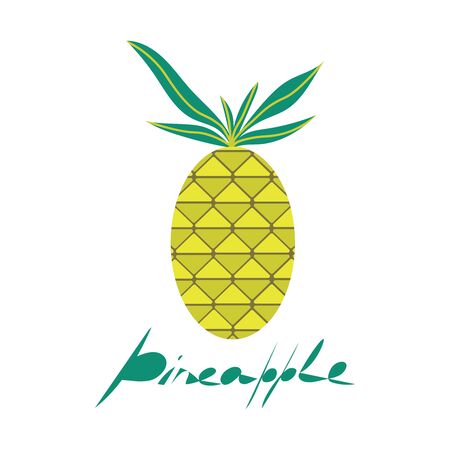 vector flat pineapple with lettering. cartoon fruit illustrationのイラスト素材