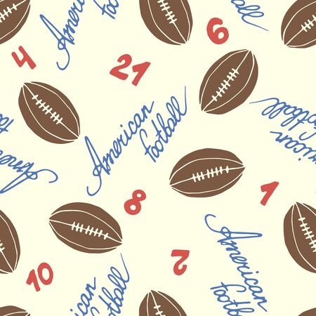 Vector seamless hand drawn pattern with the inscription american football, ball and numbers.のイラスト素材